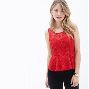 Forever 21 Floral Lace Peplum Tank Sweetheart Sz M